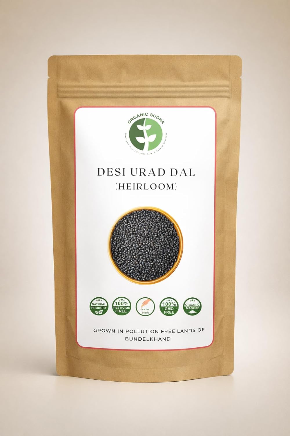 organic sudha desi sabut urad dal packaging unpolished back